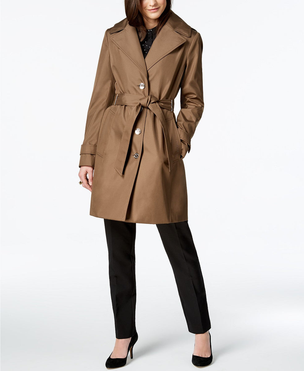 Calvin Klein Hooded Belted Trench Coat in Brown