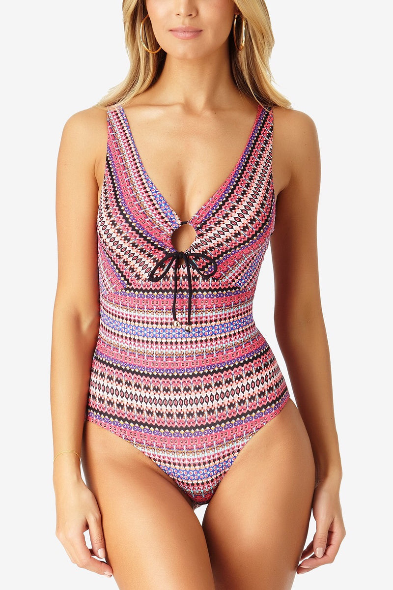 Anne Cole Plus Size Stevie Striped High-Neck Tankini Top Women's Swimsuit Pink Size 18W