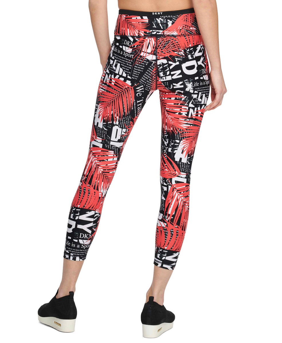 DKNY Women's Sport Side Striped Logo 7/8 Leggings Orange Size X-Small