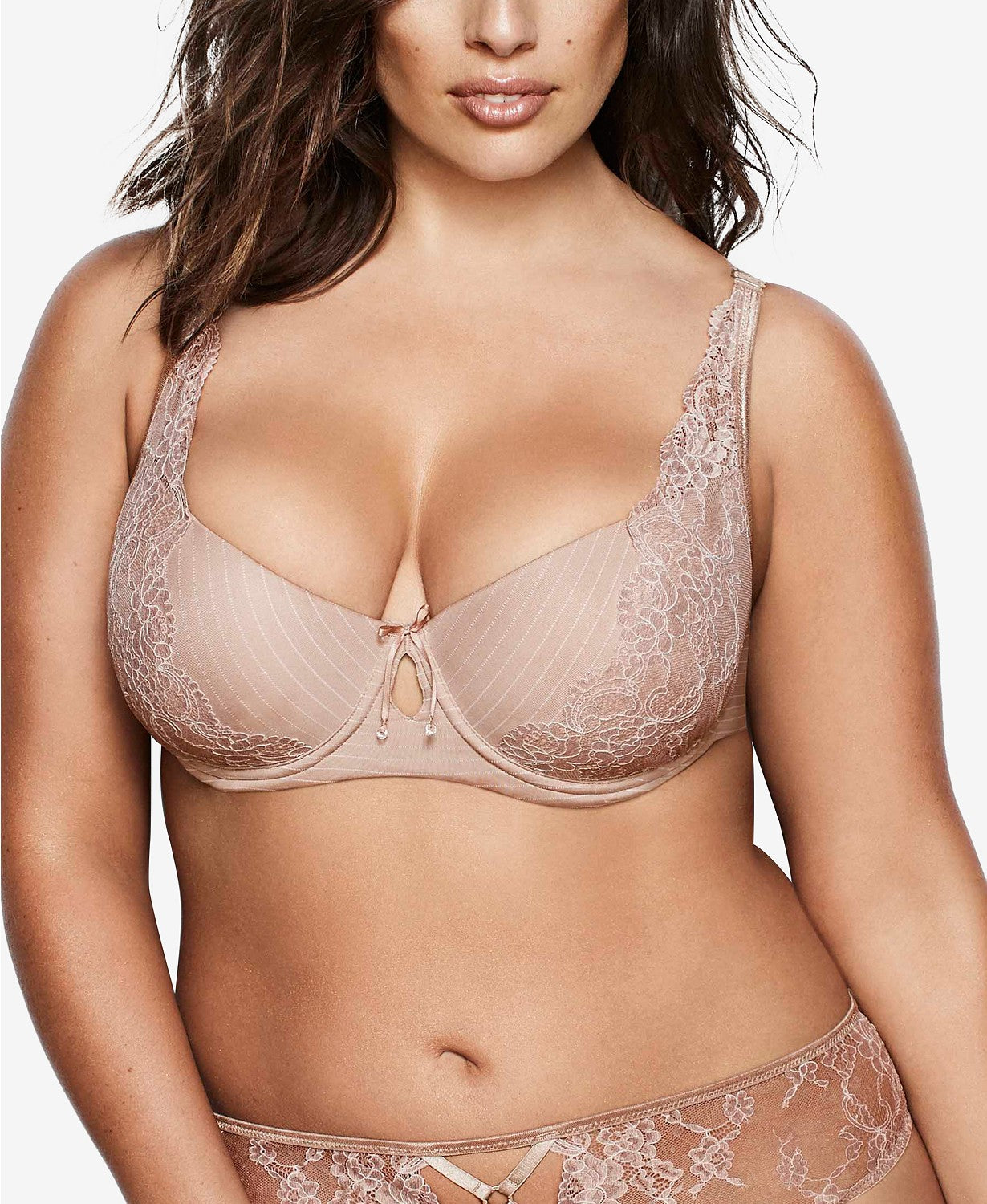 Ashley Graham Basic Diva Lace-Trim Keyhole Bra 401456 Beige 38DD