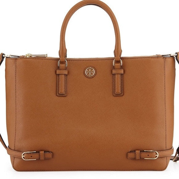 Tory Burch Robinson Pebbled Multi Tote - Tiger's Eye